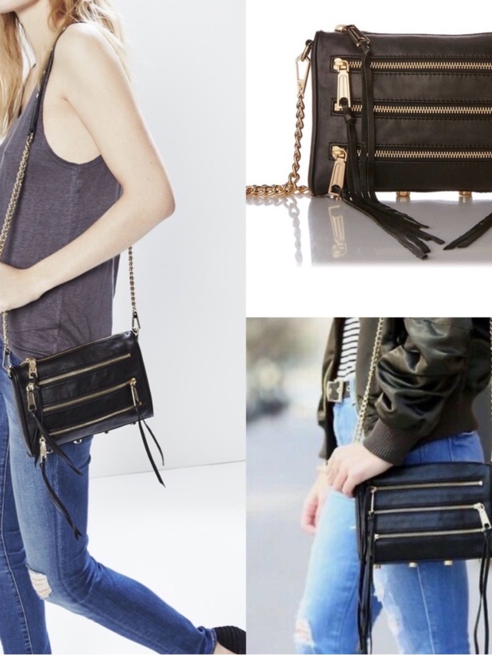 Rebecca Minkoff ‘13 Genuine Leather  Zip Crossbody Bag with Gold Hardware